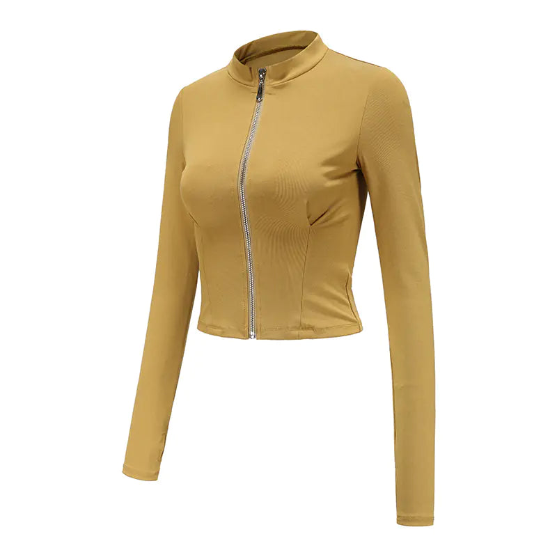 Women's Slim Fit Cropped Zip Sports Jacket for Yoga