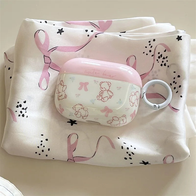 Ins Pink Bow Bear Case For AirPods Pro 1 2 3 Generation Earphone Case for AirPods Pro Pro 2 Wireless Bluetooth Protective Cover