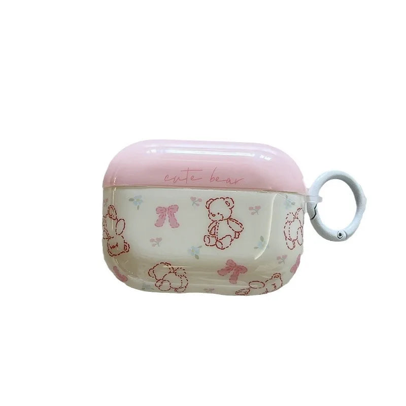 Ins Pink Bow Bear Case For AirPods Pro 1 2 3 Generation Earphone Case for AirPods Pro Pro 2 Wireless Bluetooth Protective Cover