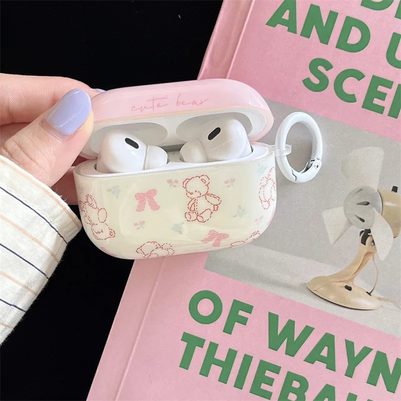 Ins Pink Bow Bear Case For AirPods Pro 1 2 3 Generation Earphone Case for AirPods Pro Pro 2 Wireless Bluetooth Protective Cover