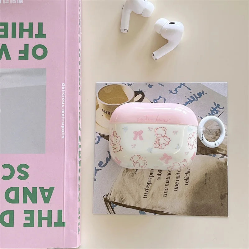 Ins Pink Bow Bear Case For AirPods Pro 1 2 3 Generation Earphone Case for AirPods Pro Pro 2 Wireless Bluetooth Protective Cover
